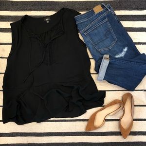Sleeveless Black Ruffle Top